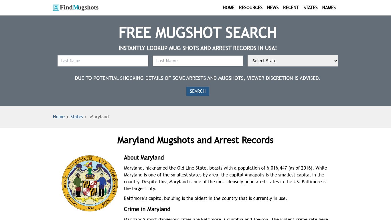 Find Maryland Mugshots - Find Mugshots