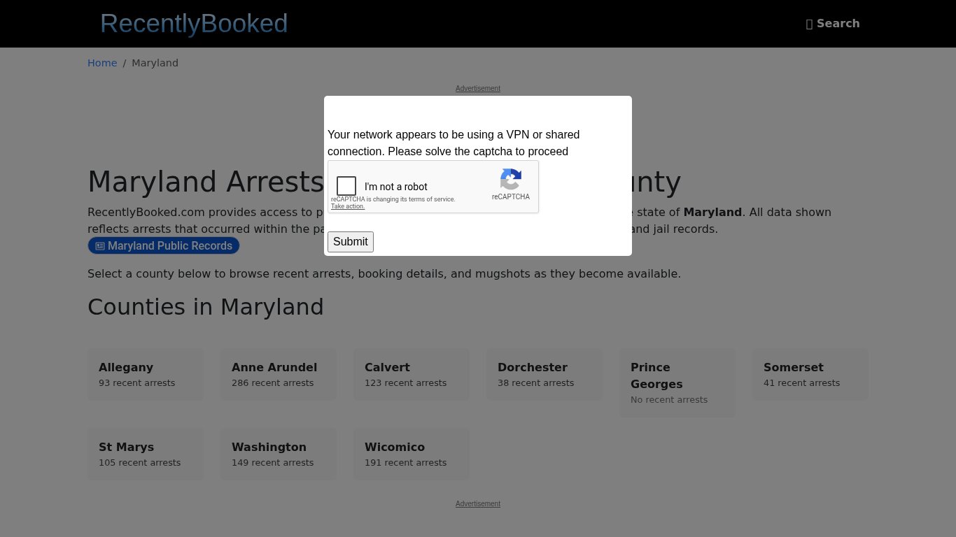 Recent bookings, Arrests, Mugshots in Maryland - Recently Booked